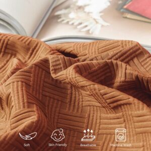 JELLYMONI Caramel Duvet Cover Full Size - 3 Pieces Soft and Breathable Microfiber Knitted Jacquard Waffle Weave Striped Comforter Cover with 8 Corner Ties & Zipper Closure