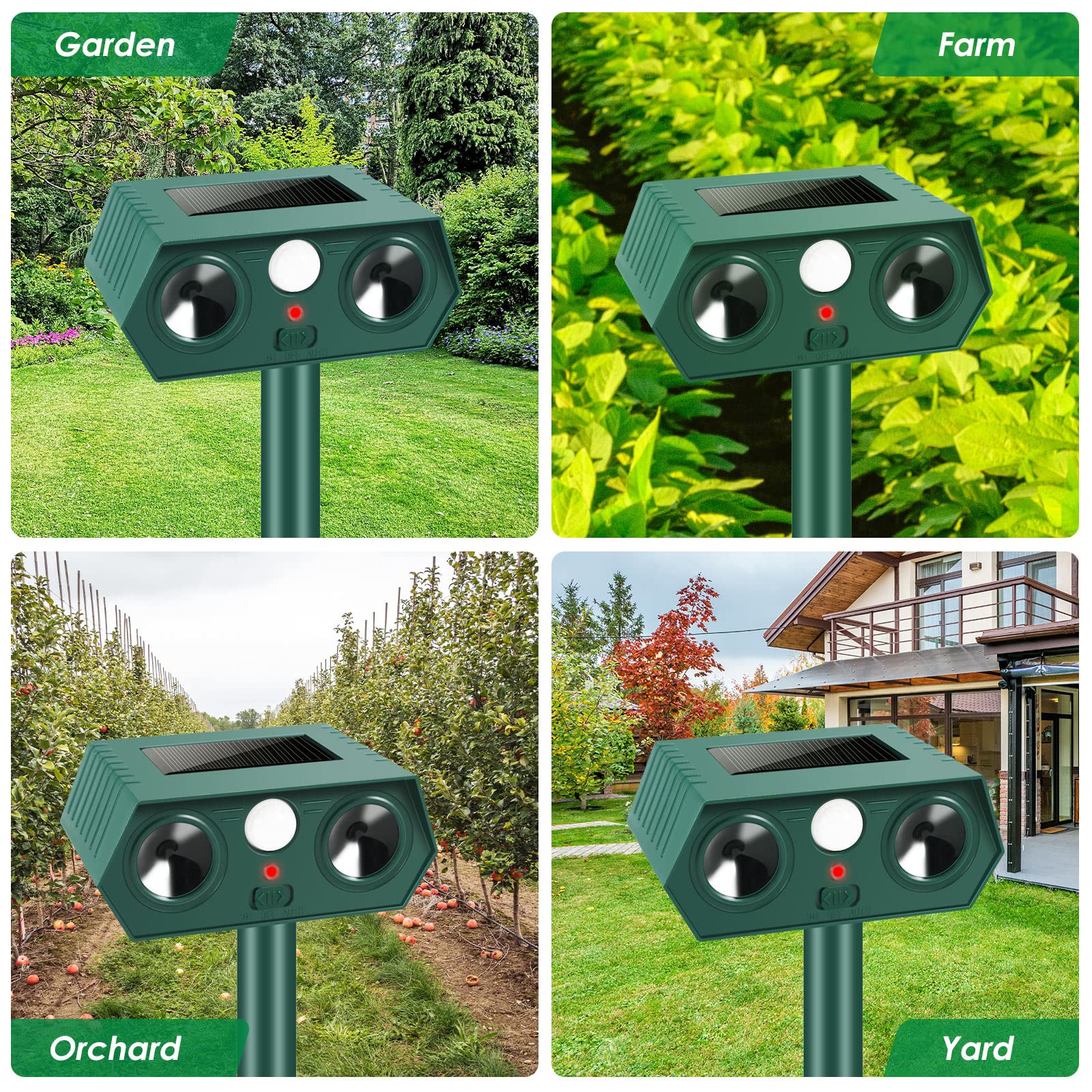 4 Pcs Ultrasonic Cat Repellent Outdoor Solar Ultrasonic Animal Repellent for Cat Dog Deer Raccoon Rabbit Skunk Squirrel, Waterproof Deer Repellent Devices Animal Deterrent with Motion Sensor for Yard