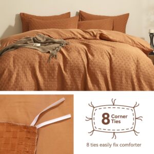 JELLYMONI Caramel Duvet Cover Full Size - 3 Pieces Soft and Breathable Microfiber Knitted Jacquard Waffle Weave Striped Comforter Cover with 8 Corner Ties & Zipper Closure