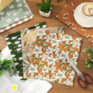 JarThenaAMCS 6Pcs Boho Cotton Fabric Bundles Retro Tree Plaid Fat Quarters Green Orange Flower Sewing Fabrics for Fall DIY Crafts Party Decor