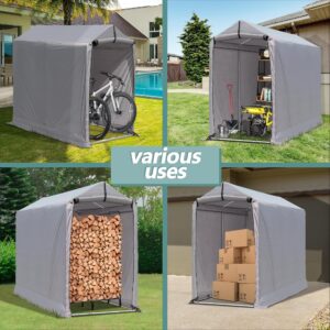 6x3 Ft Outdoor Storage Shed, Waterproof Portable Storage Shed Shelter with Roll-up Zipper Door & Ventilated Windows for Motorcycle, Bike, Tools Gray