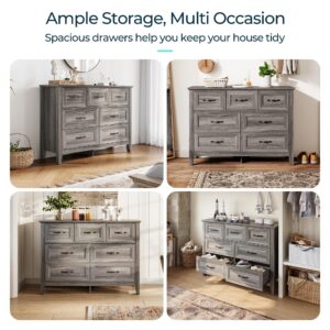 LINSY HOME Farmhouse 7-Drawer Dresser - Grey Chest of Drawers for Bedroom and Living Room Organization, Wood Dresser with Ample Storage Space and Rustic Charm