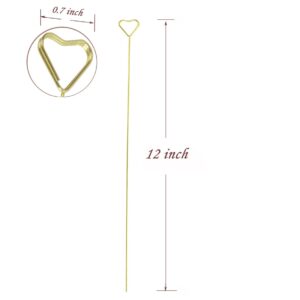 YUXIANG 20Pcs Floral Card Holder Picks, 12 Inch Gold Heart Flower Picture Holders, Metal Wire Flower Picks Clip for Wedding Party Birthday ​Cake