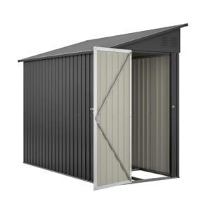 QGQURH 4' x 8' Outdoor Storage Shed Clearance with Lockable Door Metal Garden Tool Storage Shed 2 Air Vents for Backyard Garden Patio Lawn,Black