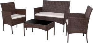 shintenchi 4 piece outdoor patio furniture sets, small wicker patio conversation furniture rattan chair set with tempered glass coffee table for backyard porch garden poolside balcony