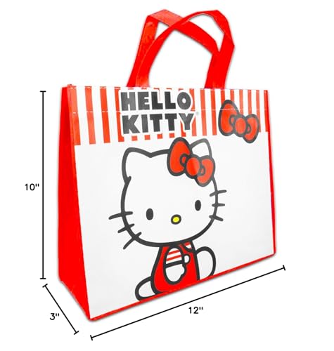 Hello Kitty Tote Bag for Girls, Women Set - Hello Kitty Accessories Bundle with Hello Kitty Reusable Bags Hello Kitty Grocery Bags with Stickers, More | Hello Kitty Tote Bag Set