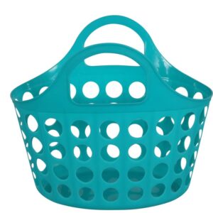 Greenbrier KDZO Set of 3 Colorful Plastic Totes with Handles in Teal, Blue, & Hot Pink Plastic Carrying Basket, Beach, Grocery Carrying Tote, Nesting Essentials Small Oval Slotted Basket with Handles