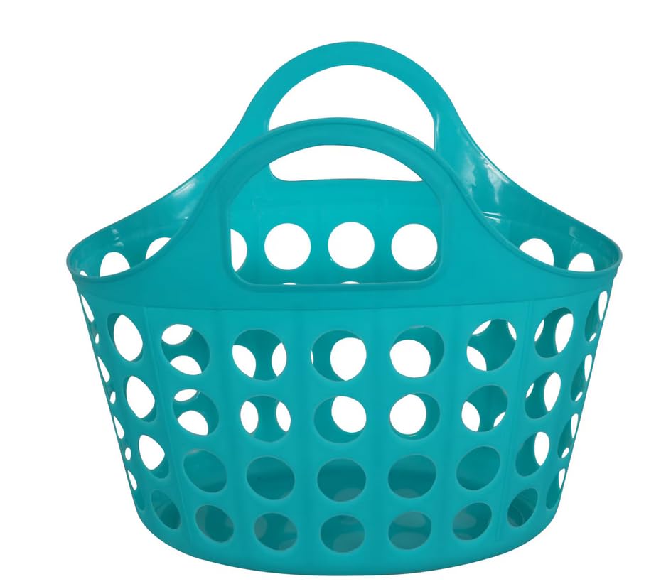 Greenbrier KDZO Set of 3 Colorful Plastic Totes with Handles in Teal, Blue, & Hot Pink Plastic Carrying Basket, Beach, Grocery Carrying Tote, Nesting Essentials Small Oval Slotted Basket with Handles