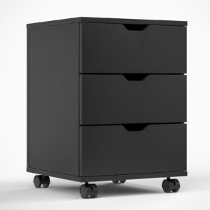 farini wood file cabinet for home office,under desk 3 drawer mobile file cabinet(black,non-assembled)