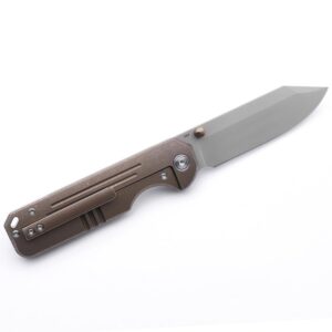 A AMEIGHT · KNIVES Gladiator II Front Flipper Folding Knife 3.5" S90V Blade Stonewashed Bronze Anodized Titanium Handle Pocket Knife AM8-002BNII