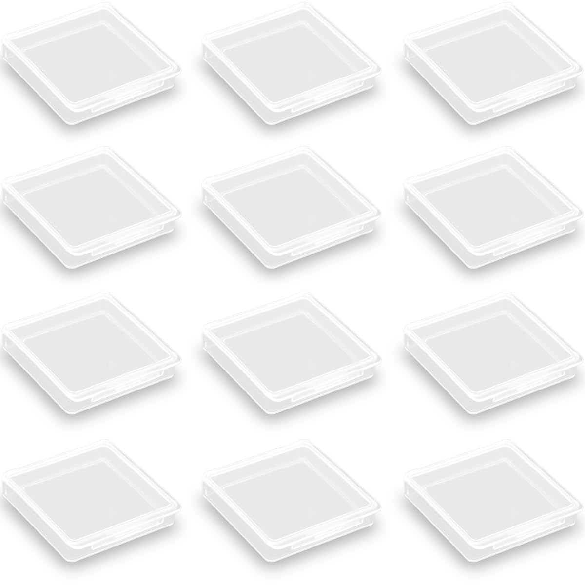 Farmer Mani 12 Pieces Square Empty Mini Clear Plastic Storage Containers with Lids for Tiny Items and Other Craft Projects.(1.85 x 1.85 x 0.32 inch)