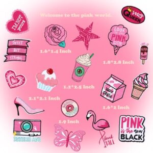 Jefuzh 20PCS Girl Themes Iron on Patches, Embroidered Appliqué Pink Iron on Patches for Clothes, Hats, Jeans, Skirts, Backpacks, Etc