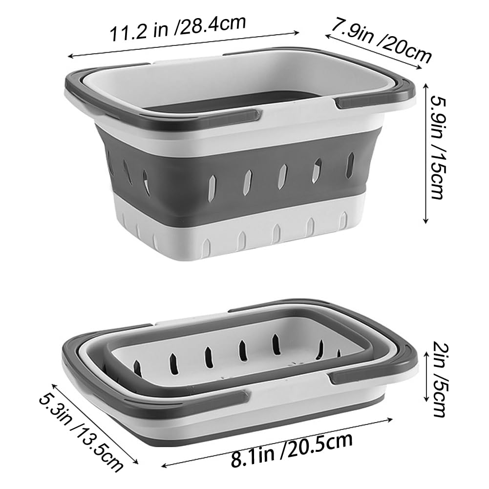 MINDFARGE Portable Folding Plastic Bath Caddy with Handle, Perforated, Travel Bathroom Organizer for Bedroom, Bathroom, Shower, Dorm Room, Camping and RV Use (Grey, 1 pack)