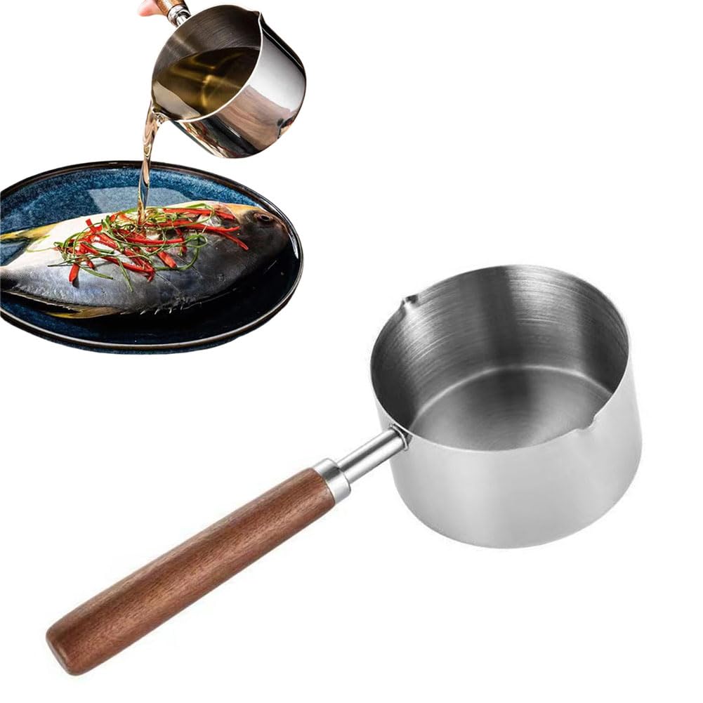 Stainless Steel Sauce pan, Mini Milk Warmer Pot Soup Pan with Wooden Handle,Hot Oil Small Pot Household 304 Stainless Steel Oil Splash Pan,Small Saucepan for Butter Warmer Heating Milk Cooking Sauce