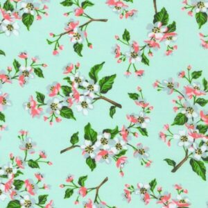 generic apple blossoms spring blooms cotton quilt fabric rk sold by the yard, green