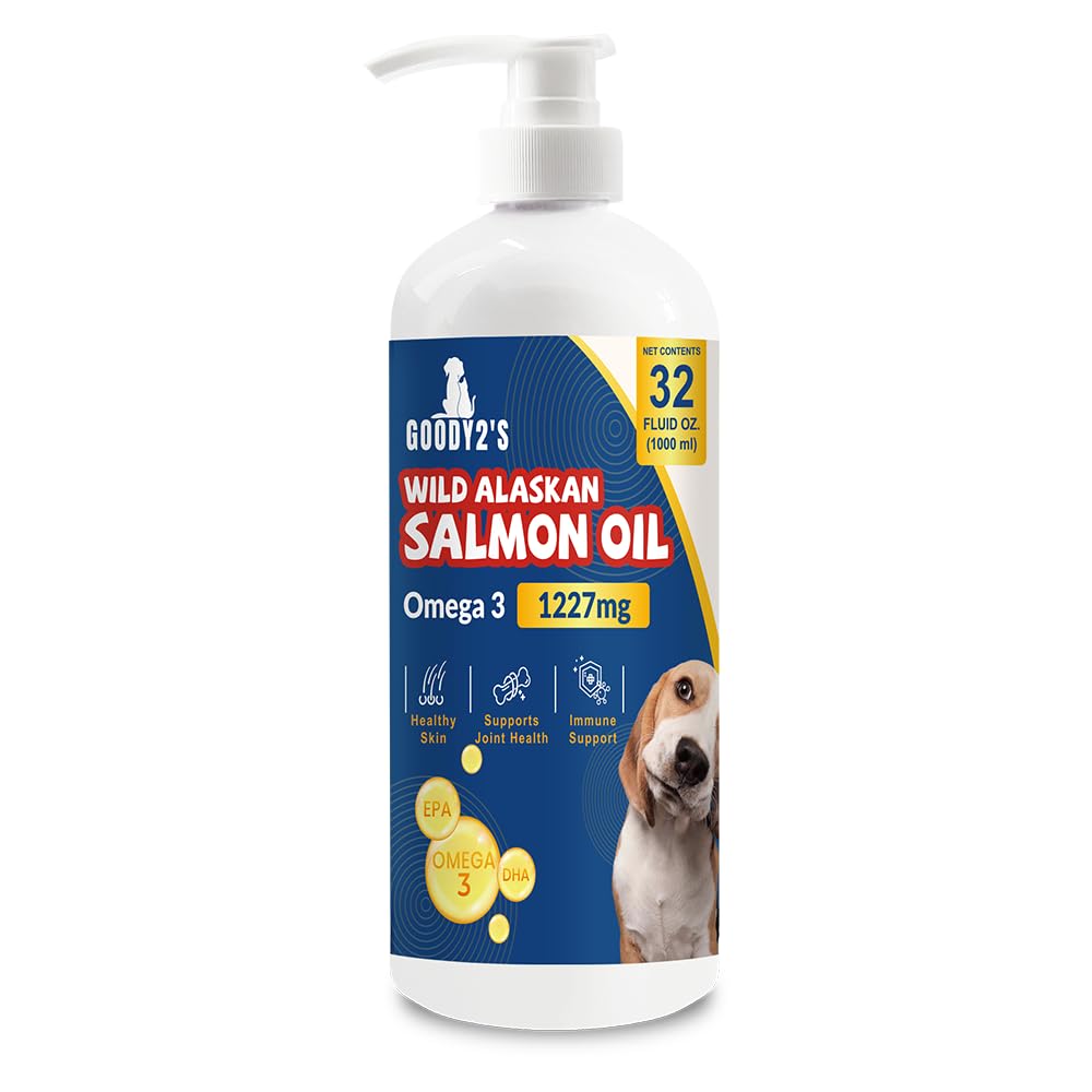 Goody2's Alaskan Salmon Oil for Dogs & Cats - Omega 3 Fish Oil for Healthy Skin & Coat, Joint & Bone Support, Allergy Relief, & Inflammation Defense - 32oz All-Natural Liquid Supplement