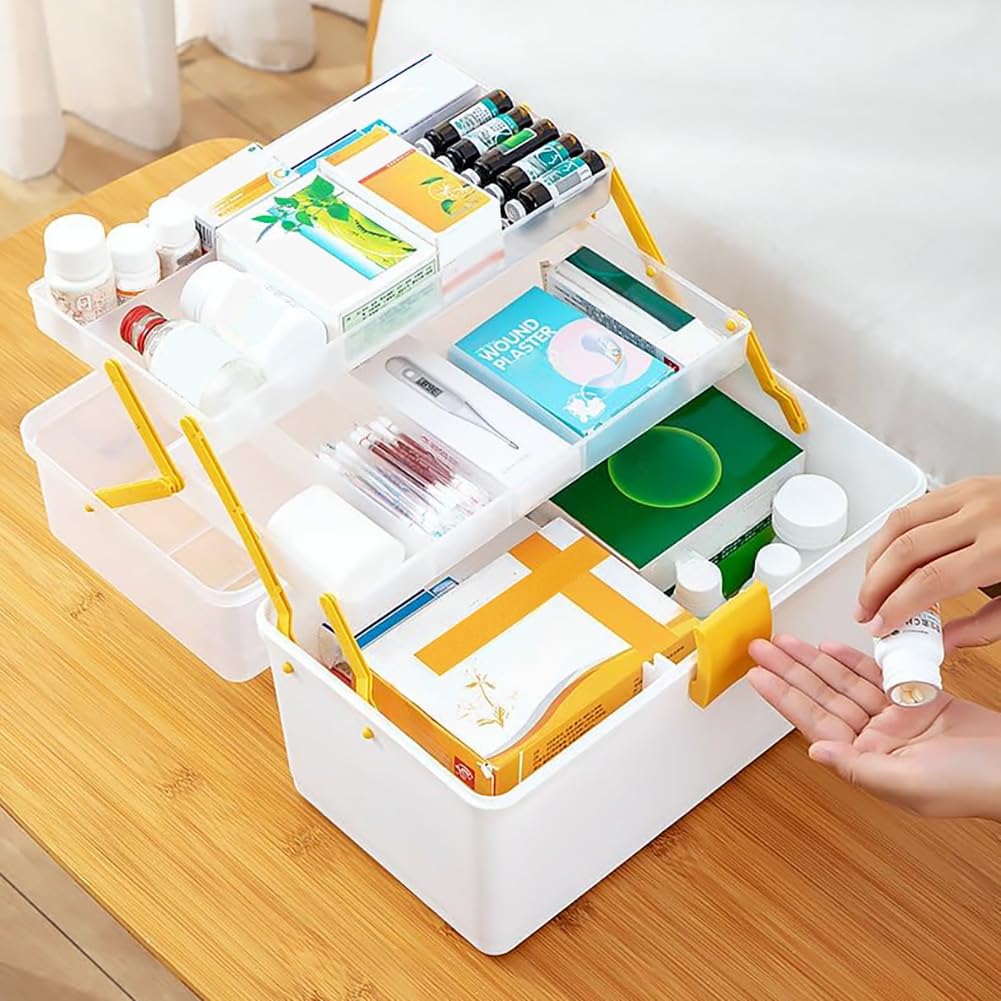 EZOWare 3 Tier Layer Storage Box with 6 Compartments, Lidded Plastic Multipurposes Organizer with Handle for Tools, Craft, Home, First Aids Kits, Building Blocks and more