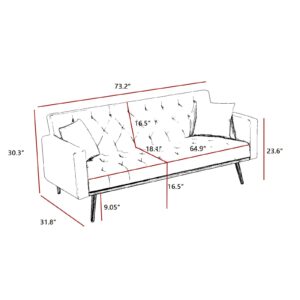 ROCKINGRUN 73'' Convertible Velvet Sofa Bed, Loveseat Sofa Bed with Metal Support Feet, Modern Comfy Loveseat Couch, Adjustable Backrest, Stylish Tufted Sofa Bed for Living Room, Bedroom (Cream White)