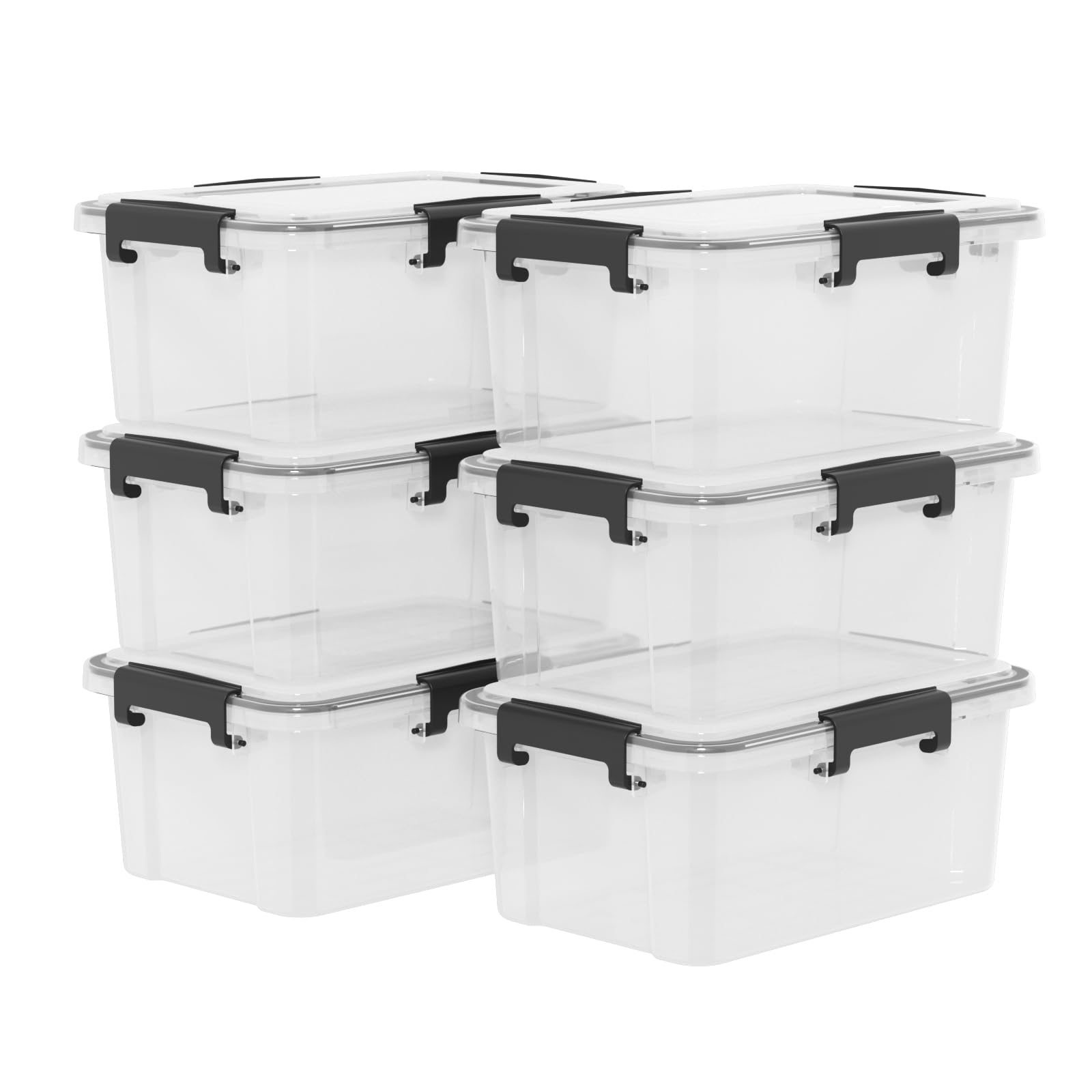 Nihenok Set of 6 12 Quart Plastic Stackable Storage Bins with Gasket Seal Lids, Watertight Storage Container, Clear Latch Box Tote