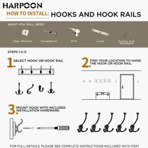 HARPOON Rustproof Coat Hook,Screws Retro Robe Hook,Wall Mounted Toilet Kitchen Bedroom Heavy Duty Door Hanger for Scarf Bag,Hat,Cup 5 Pack Oil Rubbed Bronze