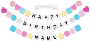 fttoyoly pre-strung friendship bracelet happy birthday banner 6.6 ft glitter taylor birthday banner decorations, diy unique name, date birthday banner