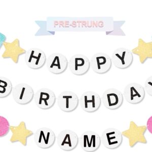 Fttoyoly Pre-Strung Friendship Bracelet Happy Birthday Banner 6.6 ft Glitter Taylor Birthday Banner Decorations, DIY Unique Name, Date Birthday Banner