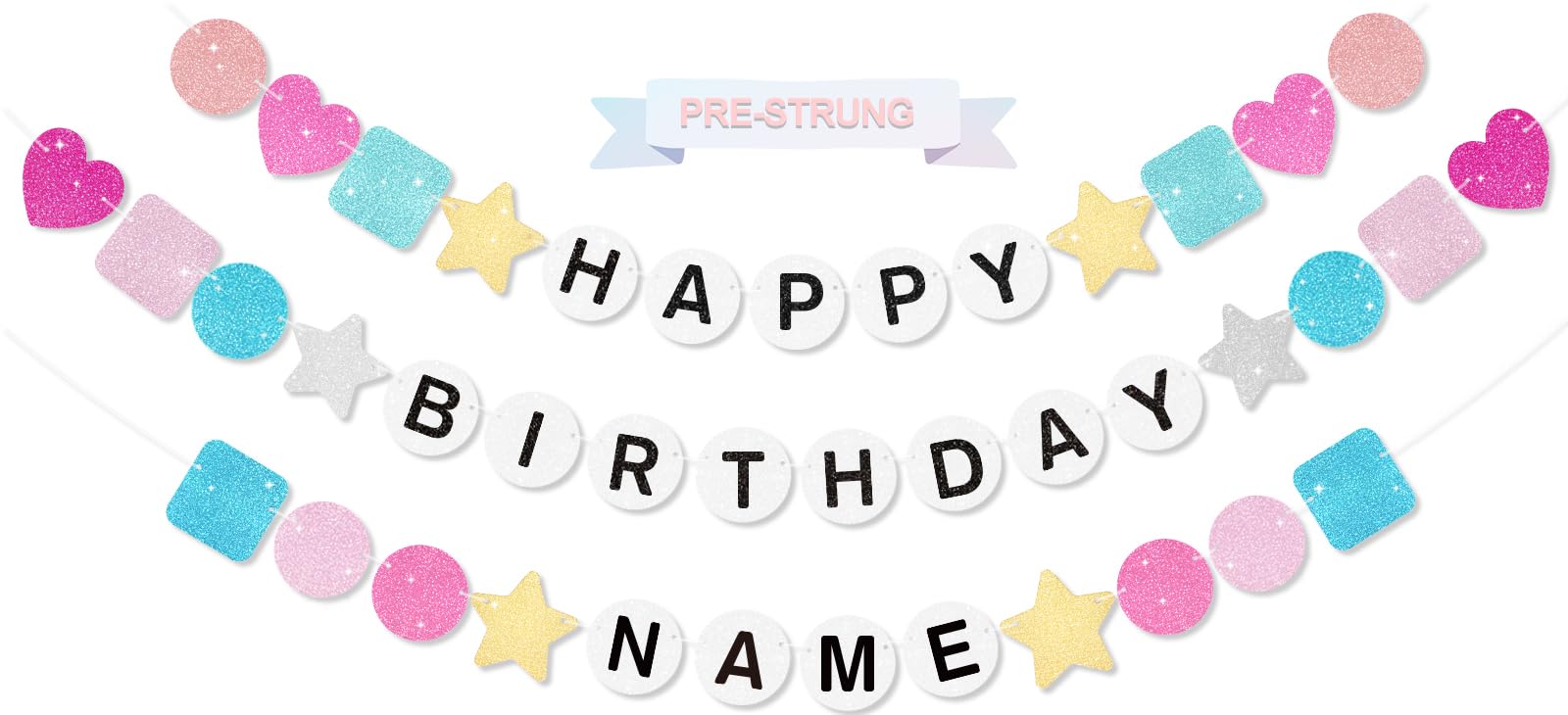 Fttoyoly Pre-Strung Friendship Bracelet Happy Birthday Banner 6.6 ft Glitter Taylor Birthday Banner Decorations, DIY Unique Name, Date Birthday Banner