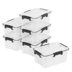 Nihenok Set of 6 12 Quart Plastic Stackable Storage Bins with Gasket Seal Lids, Watertight Storage Container, Clear Latch Box Tote