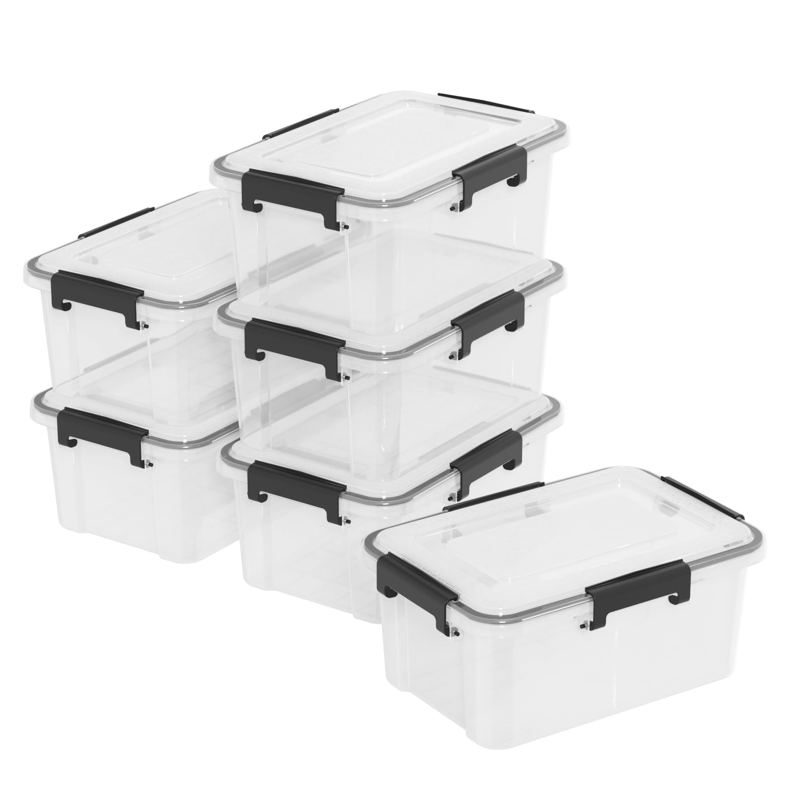 Nihenok Set of 6 12 Quart Plastic Stackable Storage Bins with Gasket Seal Lids, Watertight Storage Container, Clear Latch Box Tote