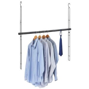 closet hanging rod, 48in wide extension closet hanging organizer，6 height adjustable hanging closet rods, space saving heavy duty closet rod for hanging clothes and towel, black