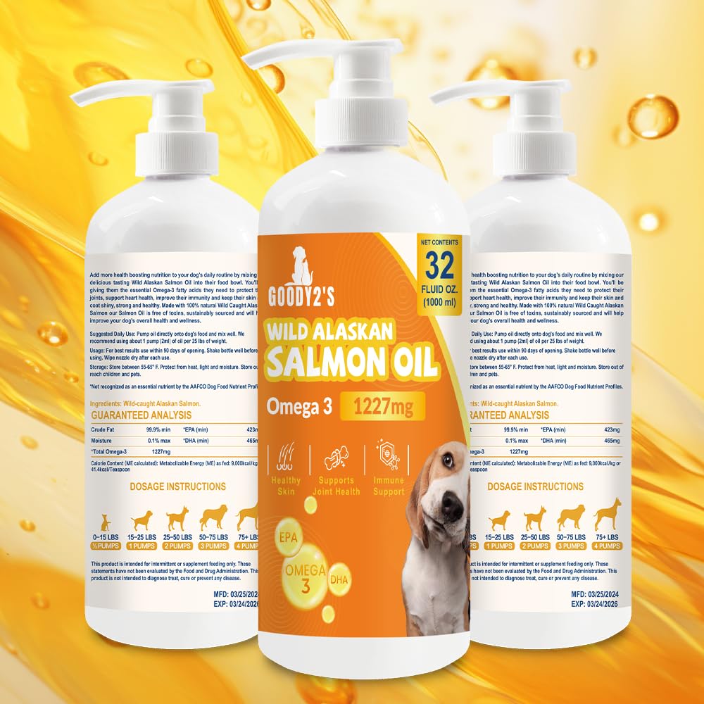 Alaskan Salmon Oil for Dogs & Cats - Omega 3 EPA DHA Fish Oil for Healthy Skin & Coat, Joint & Bone Support, Allergy Relief, & Inflammation Defense - 32oz All-Natural Liquid Supplement