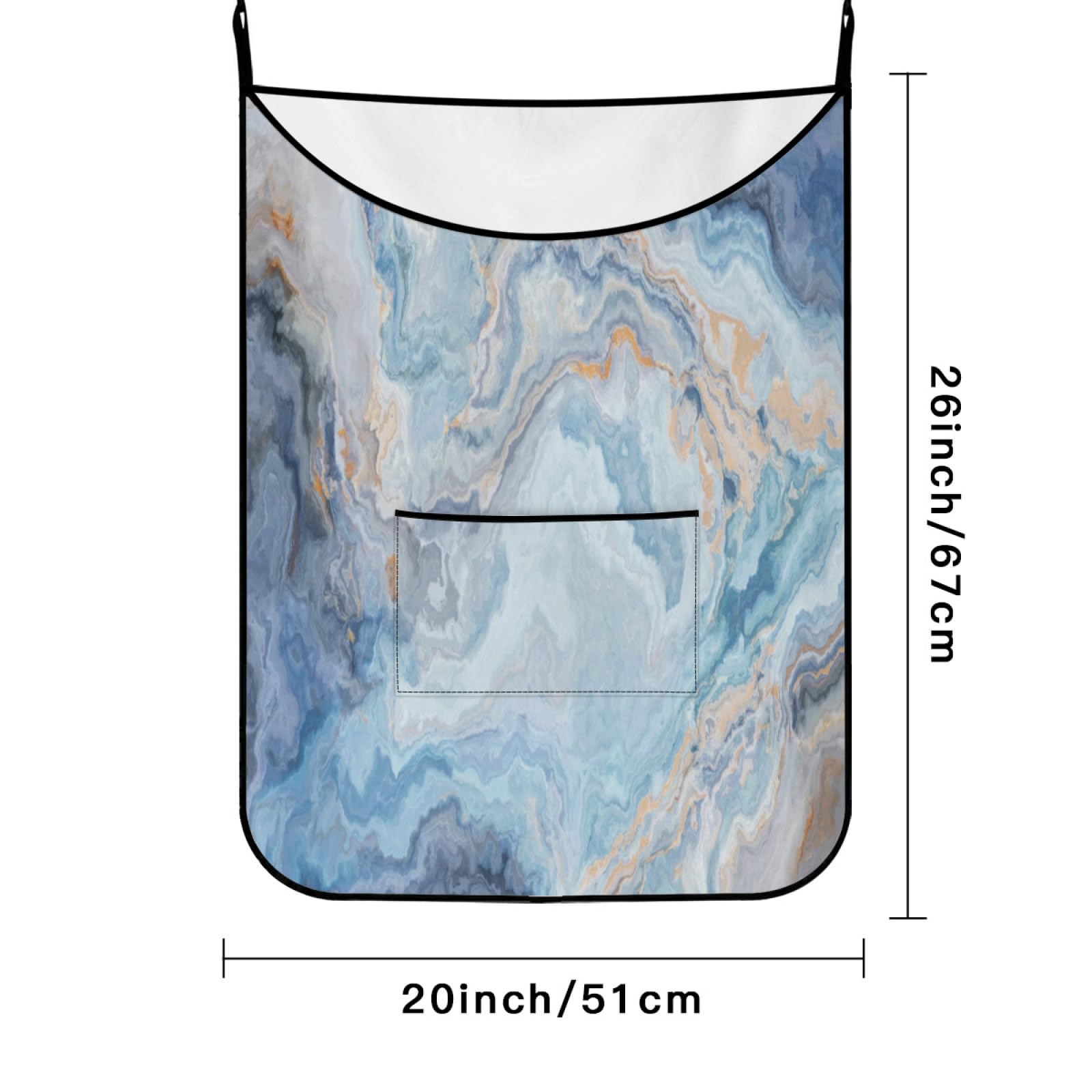 Hanging Laundry Bag Blue Marble with Over Door Hooks Durable Space Saving Laundry Bag Wide Open Top