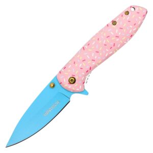 buckshot knives 7.5" overall sweet donut handle folding pocket knife with sprinkles. (pwt456a)