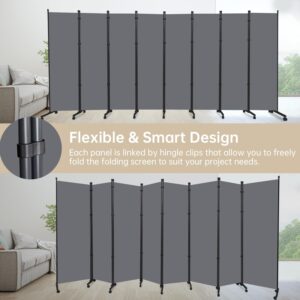 Room Divider 8 Panel Room Dividers/Wheels, Fabric Room Divider Panel for Office Room Partitions and Dividers, Portable Partition Wall Divider for Room Separation, Flexible Privacy Screen Indoor