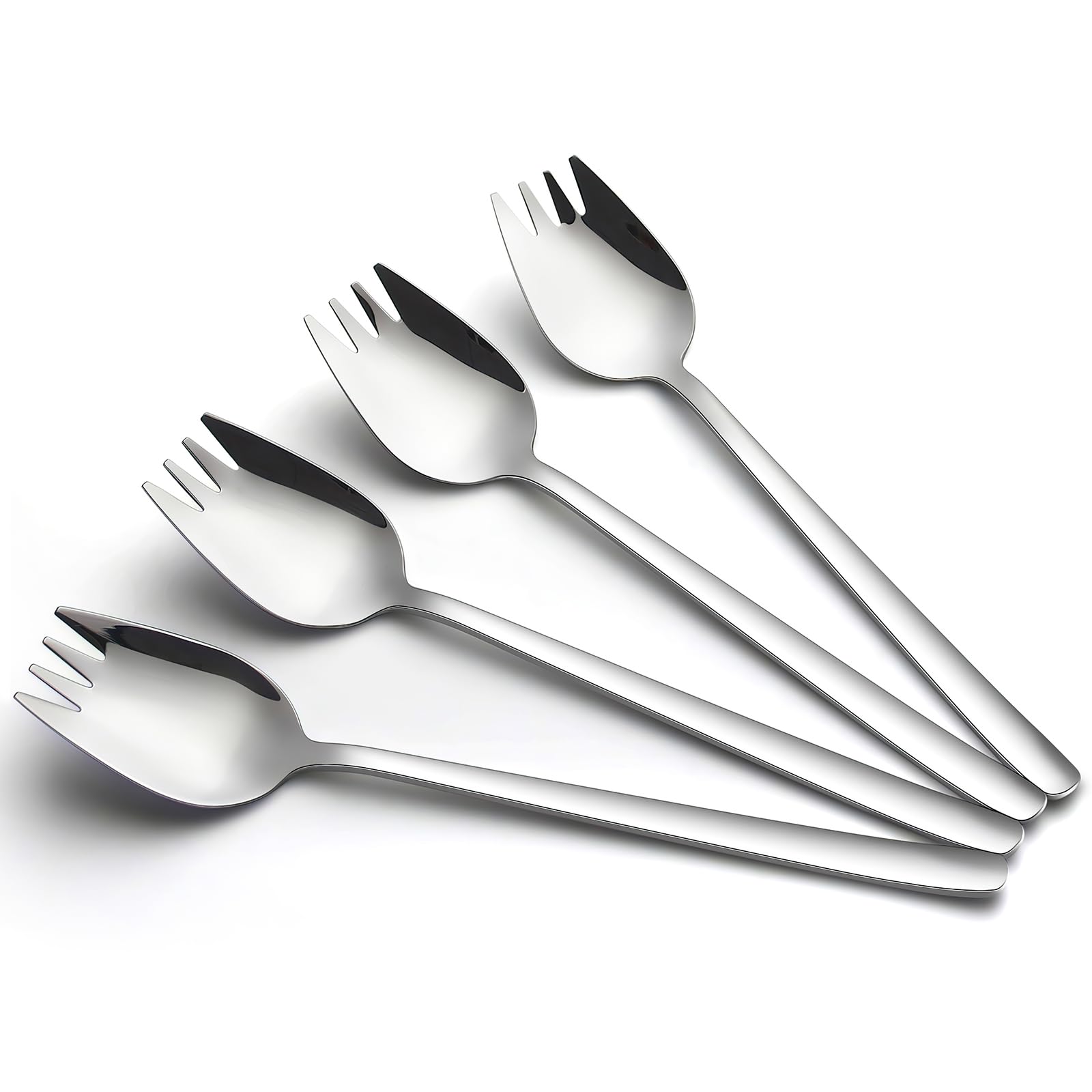 AYFDISHS Stainless Steel Sporks, 4-Pack Reusable Metal Forks, Long Handled Dessert Spoons, Salad Forks, Back to School Lunch Supplies, Fruit Appetizer Dessert Salad Flatware Set, 7.4-inch