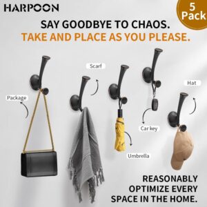 HARPOON Rustproof Coat Hook,Screws Retro Robe Hook,Wall Mounted Toilet Kitchen Bedroom Heavy Duty Door Hanger for Scarf Bag,Hat,Cup 5 Pack Oil Rubbed Bronze