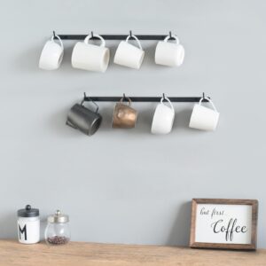 Dahey Mug Holder Metal Coffee Mug Rack Wall Mounted with 8 Mug Hooks, Set of 2, Mug Display Rack Cup Holder Storage for Kitchen Dining Room Coffee Bar, Black