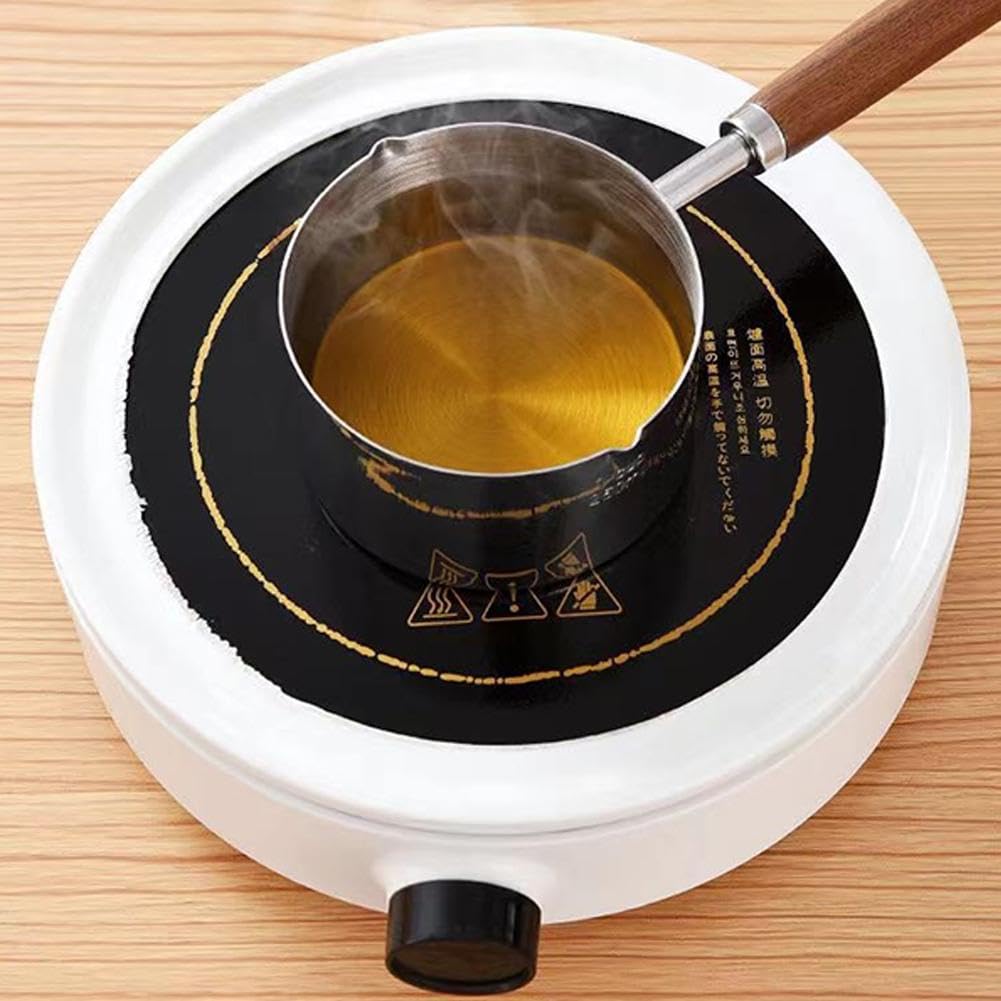 Stainless Steel Sauce pan, Mini Milk Warmer Pot Soup Pan with Wooden Handle,Hot Oil Small Pot Household 304 Stainless Steel Oil Splash Pan,Small Saucepan for Butter Warmer Heating Milk Cooking Sauce