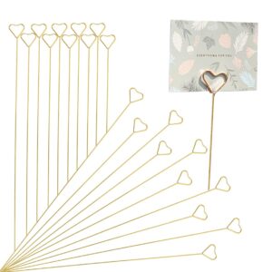 yuxiang 20pcs floral card holder picks, 12 inch gold heart flower picture holders, metal wire flower picks clip for wedding party birthday ​cake