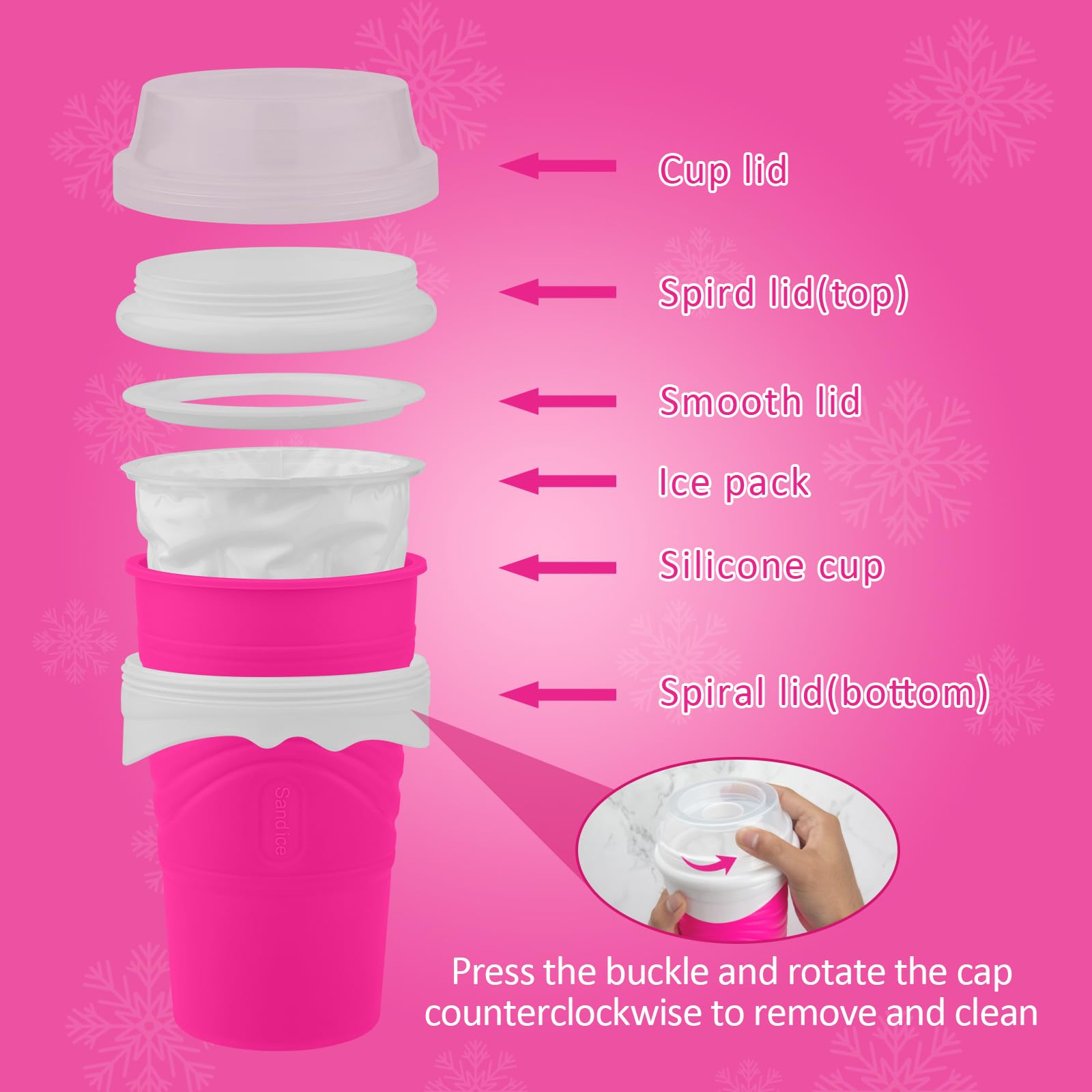 Slushie Maker Cup - DIY Magic Slushy Maker Squeeze Cup, Portable Smoothie Squeeze Cup for Juices, Milk and Ice Cream Make, Double Layers Silica Cup with Lid & Straw for Friends, Family Gifts (Pink)