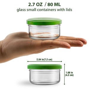 Freshmage [8 Pack] Salad Dressing Container to Go, 2.7 oz Glass Condiment Containers with Lids for Lunch Box, Small Sauce Containers Glass Jars with Lids Reusable & Leakproof