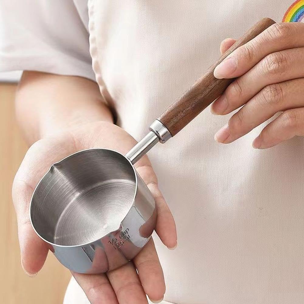 Stainless Steel Sauce pan, Mini Milk Warmer Pot Soup Pan with Wooden Handle,Hot Oil Small Pot Household 304 Stainless Steel Oil Splash Pan,Small Saucepan for Butter Warmer Heating Milk Cooking Sauce