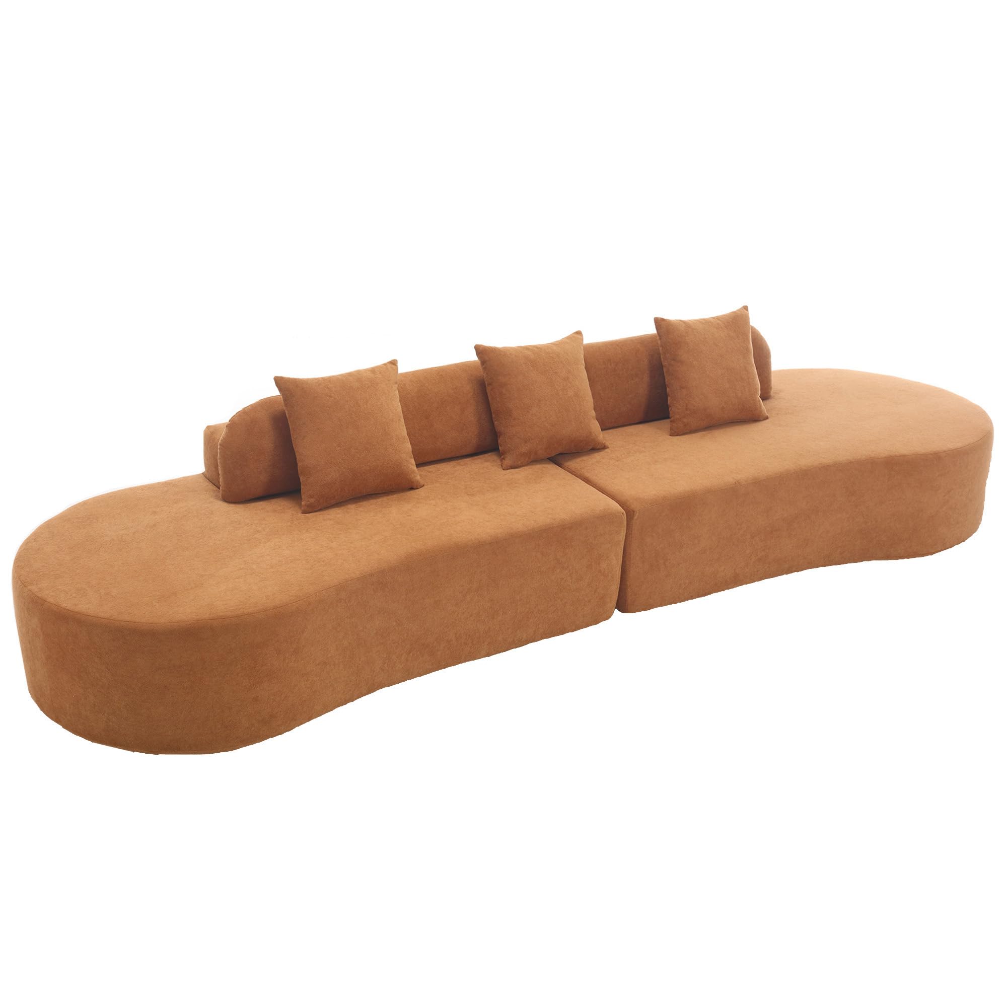 Suheww 130.5” Modern Curved Floor Combination Sofa, Curved Sectional Sofa Couch for Living Room, Deep Seat 4-Seater Oversized Terrycloth Fabric Sofa with 3 Pillows for Apartment Bedroom Office(Brown)