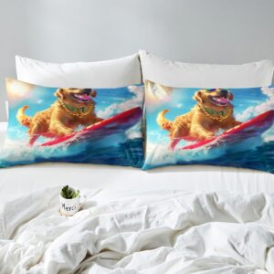 Feelyou Kids Ocean Duvet Cover Full Size, Cute Dog Animal Bedding Set Boys Girls Sea Beach Coastal Comforter Cover Cartoon Surfboard Teens Bedspread Cover Bedroom Decor 3Pcs Zipper(No Comforter)