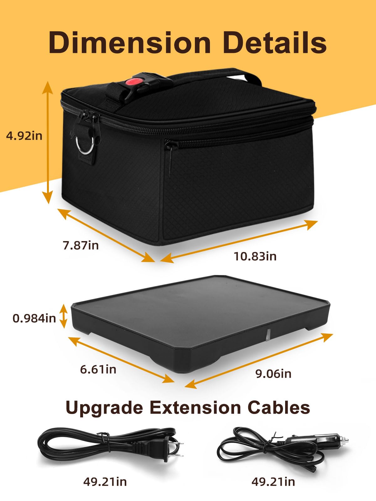 SOHIDA Portable Heated Lunch Box, 12V/24V/110V Conduction Heating Portable Food Warmer for Adults, Mini Portable Microwave 9.06"x6.61"x0.98" with Carry Bag, Easy to Use Car Food Warmer