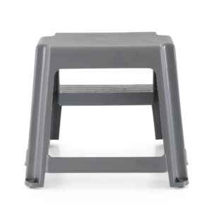 Gracious Living 16-Inch Tall Plastic 2 Step Stool, Portable Dual Step Ladder Foot Stool for Kitchen, Bathroom, Bedroom, and Garage, Gray (4 Pack)