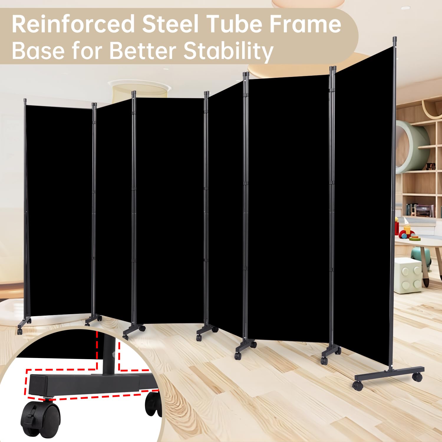 Room Divider 6 Panel Room Dividers/Wheels, Fabric Room Divider Panel for Office Room Partitions and Dividers, Portable Partition Wall Divider for Room Separation, Flexible Privacy Screen Indoor