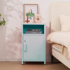 albad compact metal nightstand with lockable cabinet and open shelf, modern bedside table, versatile side table for bedroom, living room, or office