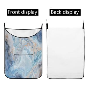 Hanging Laundry Bag Blue Marble with Over Door Hooks Durable Space Saving Laundry Bag Wide Open Top