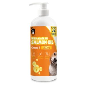 salmon oil for dogs & cats - omega 3 fish oil supplement for healthy skin & coat, joint & bone support, allergy relief, & inflammation defense - 32oz all-natural liquid food supplement